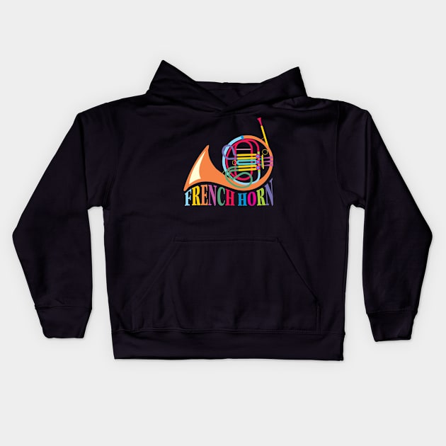 French Horn Music Kids Hoodie by evisionarts